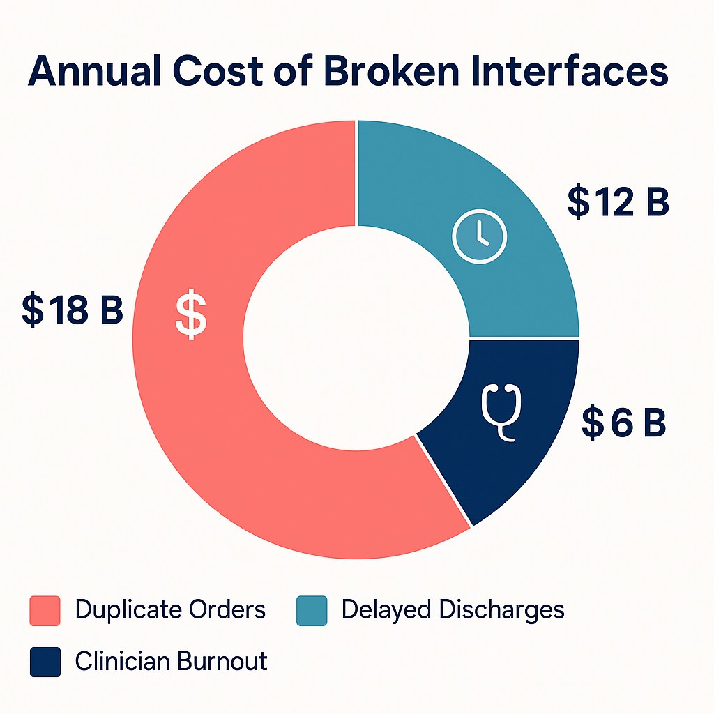 Chart quantifying financial and clinical impacts of broken hospital interfaces